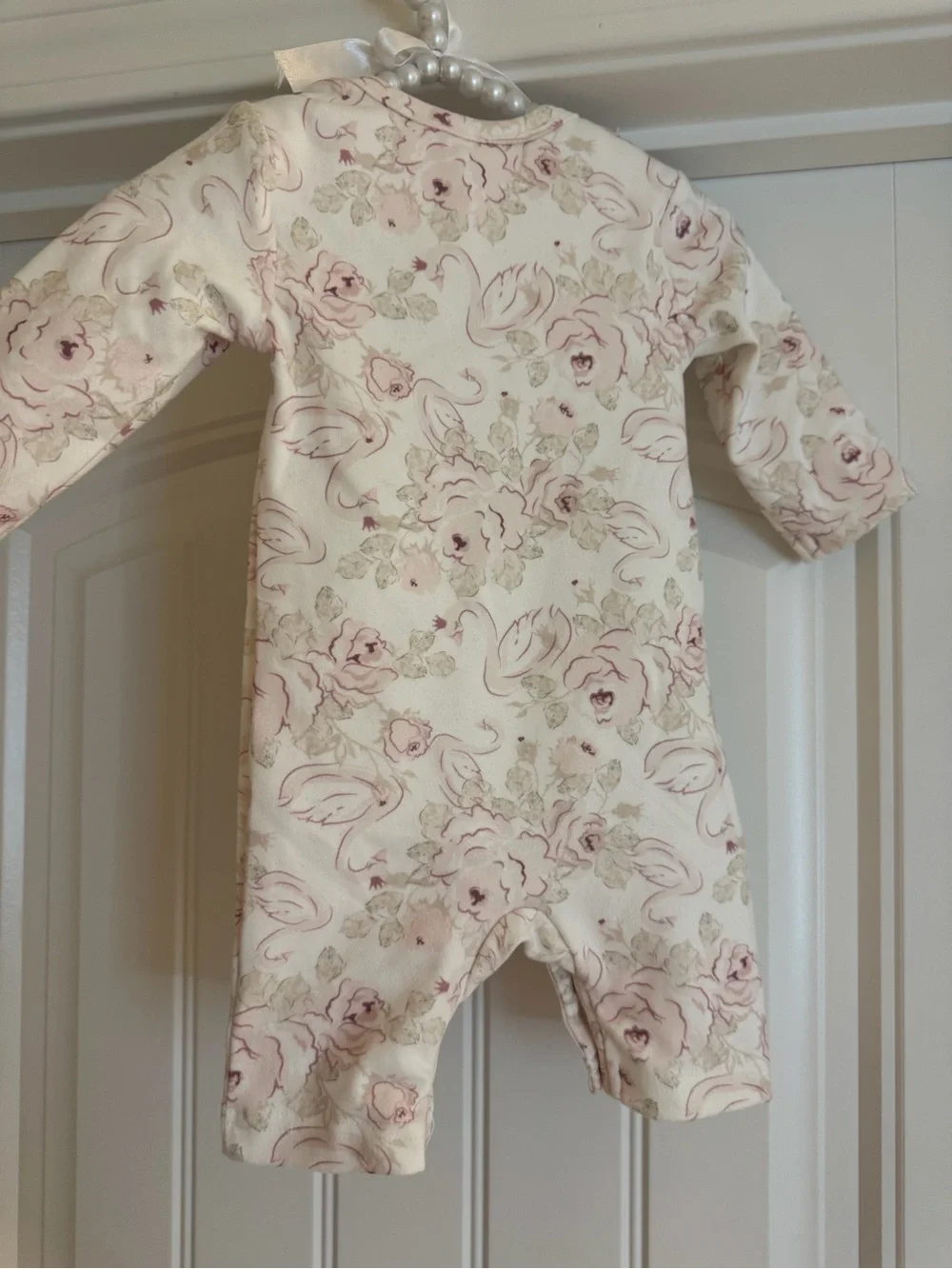 Baby Essentials Cream Floral One-Piece with Blush Pink Flower